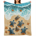 1pc Cozy Turtle Beach Blanket - Lightweight Flannel Throw with Oceanic Design for Sofa, Bed, Travel, Camping, Living Room, Office - Soft, Warm Polyester Fleece, All- Season Comfort, Sea Turtle Decor