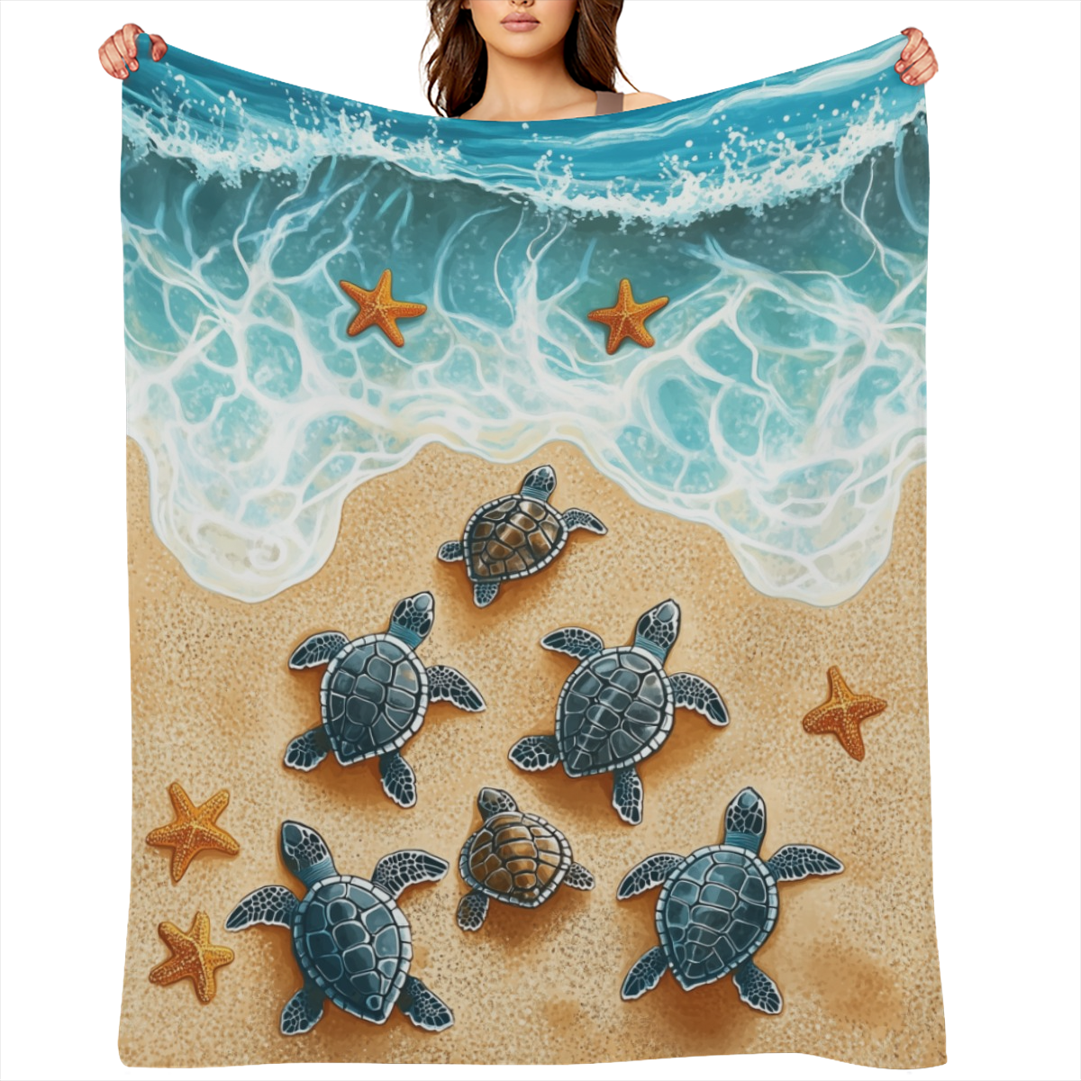1pc Cozy Turtle Beach Blanket - Lightweight Flannel Throw with Oceanic Design for Sofa, Bed, Travel, Camping, Living Room, Office - Soft, Warm Polyester Fleece, All- Season Comfort, Sea Turtle Decor