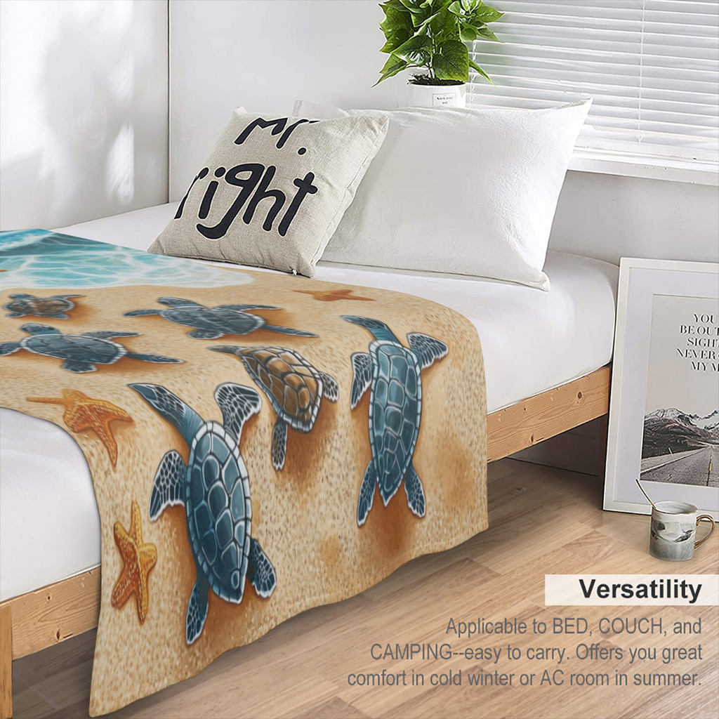 1pc Cozy Turtle Beach Blanket - Lightweight Flannel Throw with Oceanic Design for Sofa, Bed, Travel, Camping, Living Room, Office - Soft, Warm Polyester Fleece, All- Season Comfort, Sea Turtle Decor