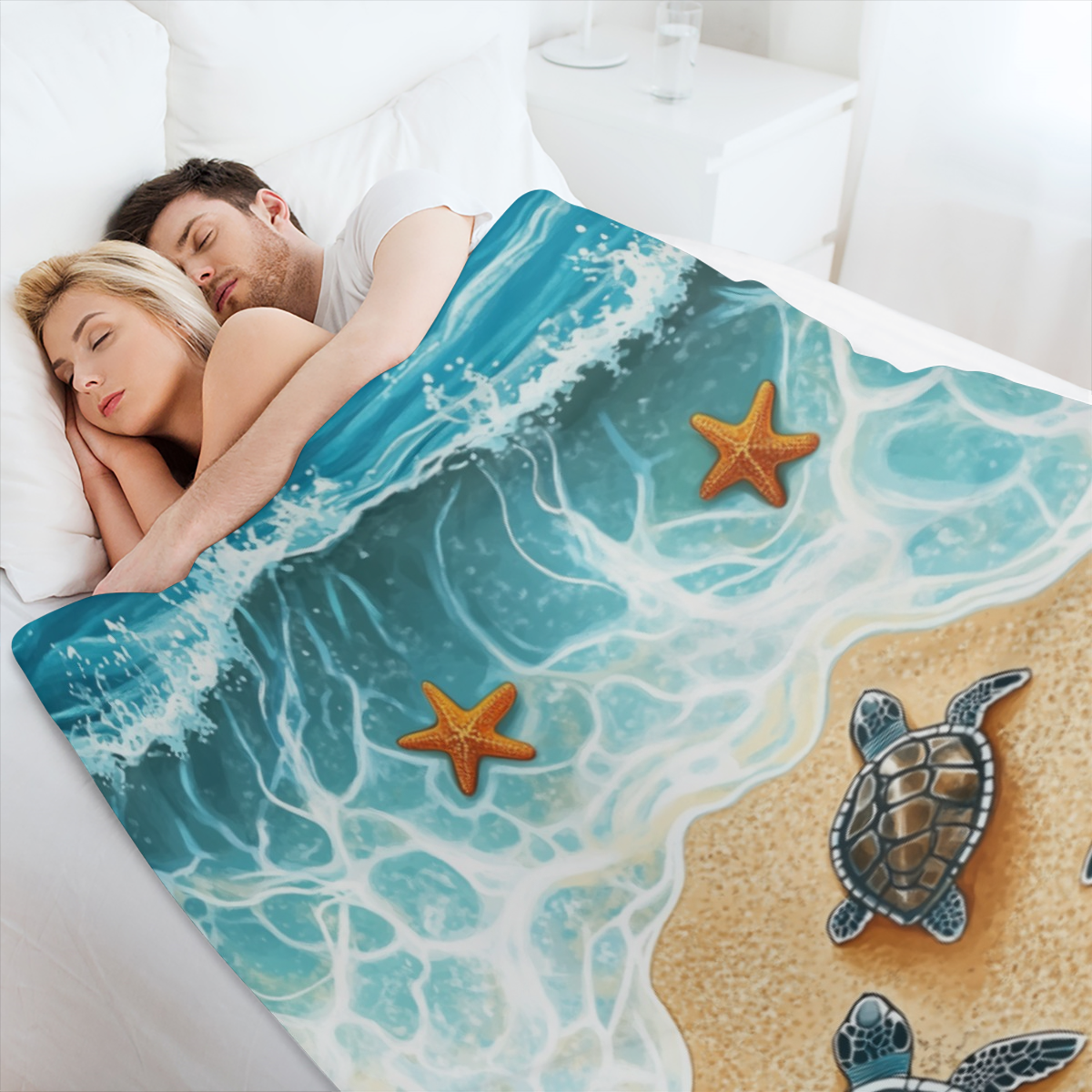 1pc Cozy Turtle Beach Blanket - Lightweight Flannel Throw with Oceanic Design for Sofa, Bed, Travel, Camping, Living Room, Office - Soft, Warm Polyester Fleece, All- Season Comfort, Sea Turtle Decor