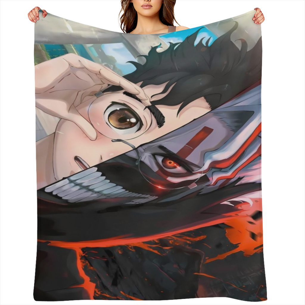 1pc Cool Japanese Anime Flannel Throw Blanket - Lightweight, Soft & Warm Fleece with Vibrant Digital Printing for Sofa, Bed, Travel, Camping, and More - Perfect for Anime Fans, Versatile Throw Blanket