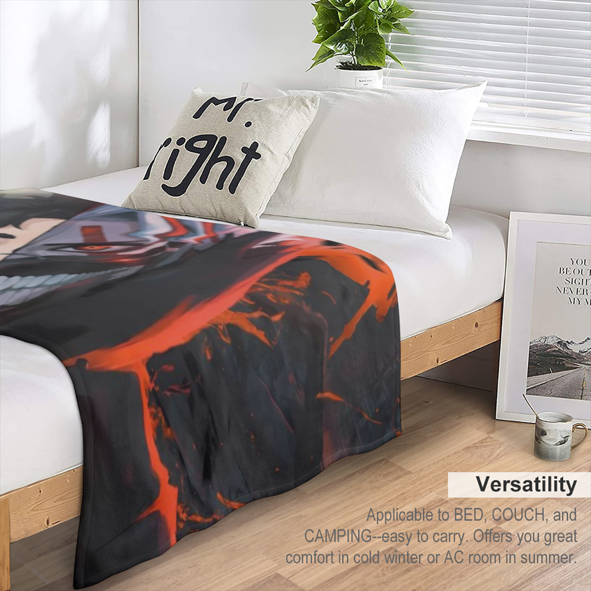 1pc Cool Japanese Anime Flannel Throw Blanket - Lightweight, Soft & Warm Fleece with Vibrant Digital Printing for Sofa, Bed, Travel, Camping, and More - Perfect for Anime Fans, Versatile Throw Blanket