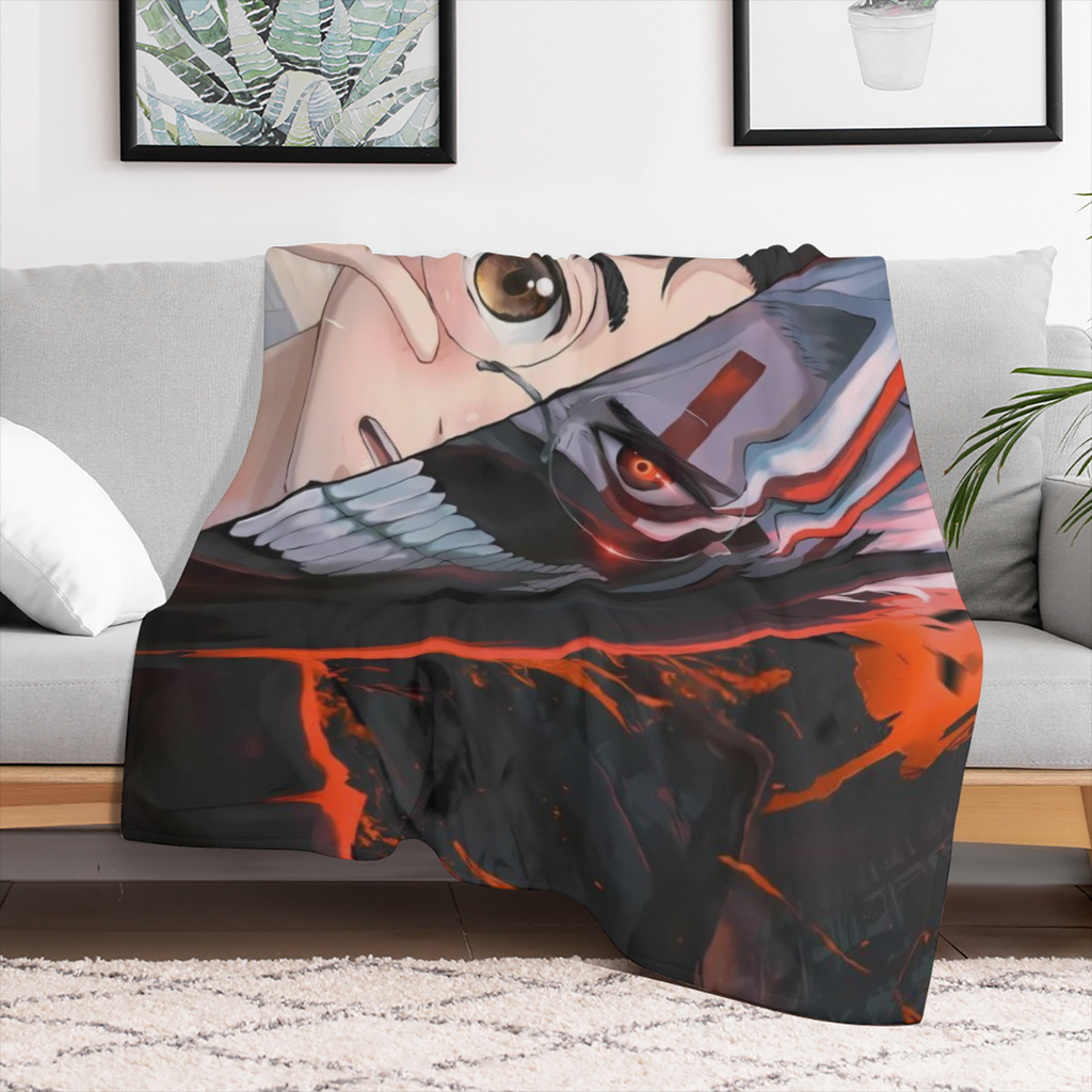 1pc Cool Japanese Anime Flannel Throw Blanket - Lightweight, Soft & Warm Fleece with Vibrant Digital Printing for Sofa, Bed, Travel, Camping, and More - Perfect for Anime Fans, Versatile Throw Blanket