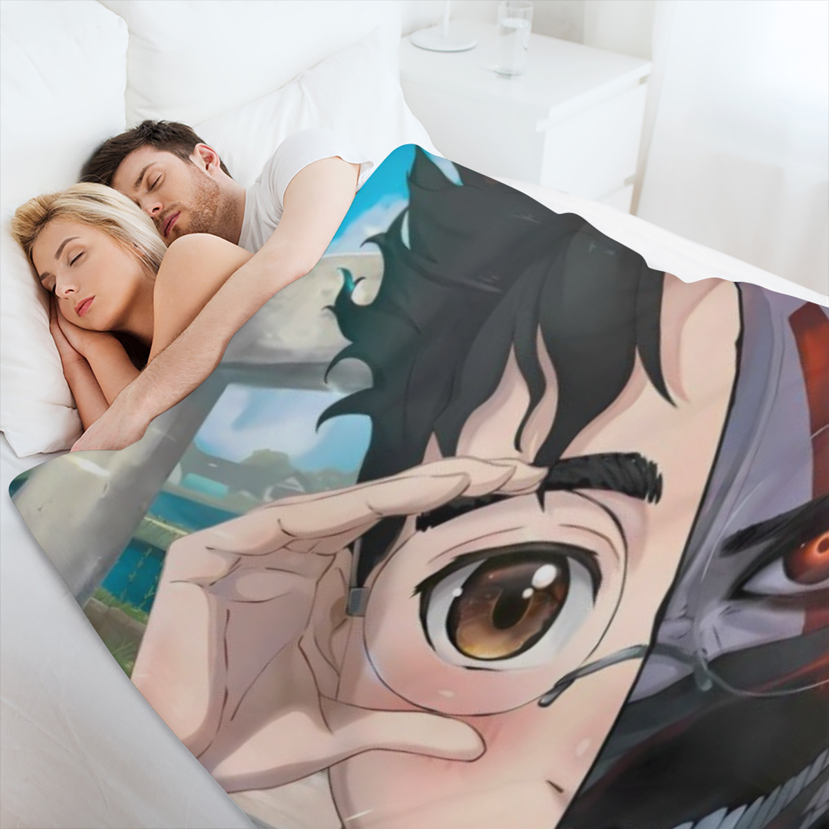 1pc Cool Japanese Anime Flannel Throw Blanket - Lightweight, Soft & Warm Fleece with Vibrant Digital Printing for Sofa, Bed, Travel, Camping, and More - Perfect for Anime Fans, Versatile Throw Blanket