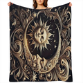 Sun and Moon Celestial Flannel Blanket - 100 Polyester, Soft and Cozy for Sofa, Chair, and Picnic Decor, Large Size Over 2.16 Square Meters, Versatile Throw Blanket Celestial Motif Design Warm Polyest