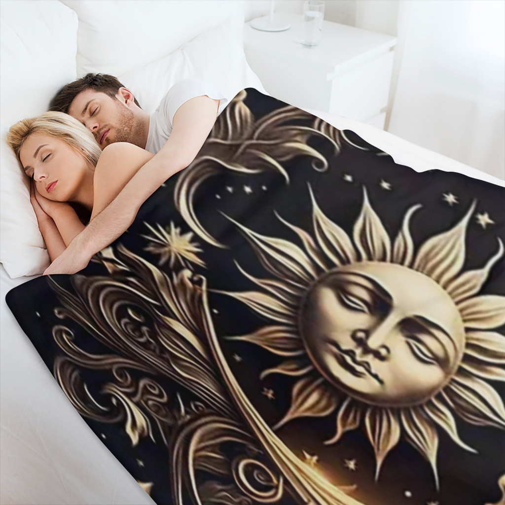 Sun and Moon Celestial Flannel Blanket - 100 Polyester, Soft and Cozy for Sofa, Chair, and Picnic Decor, Large Size Over 2.16 Square Meters, Versatile Throw Blanket Celestial Motif Design Warm Polyest