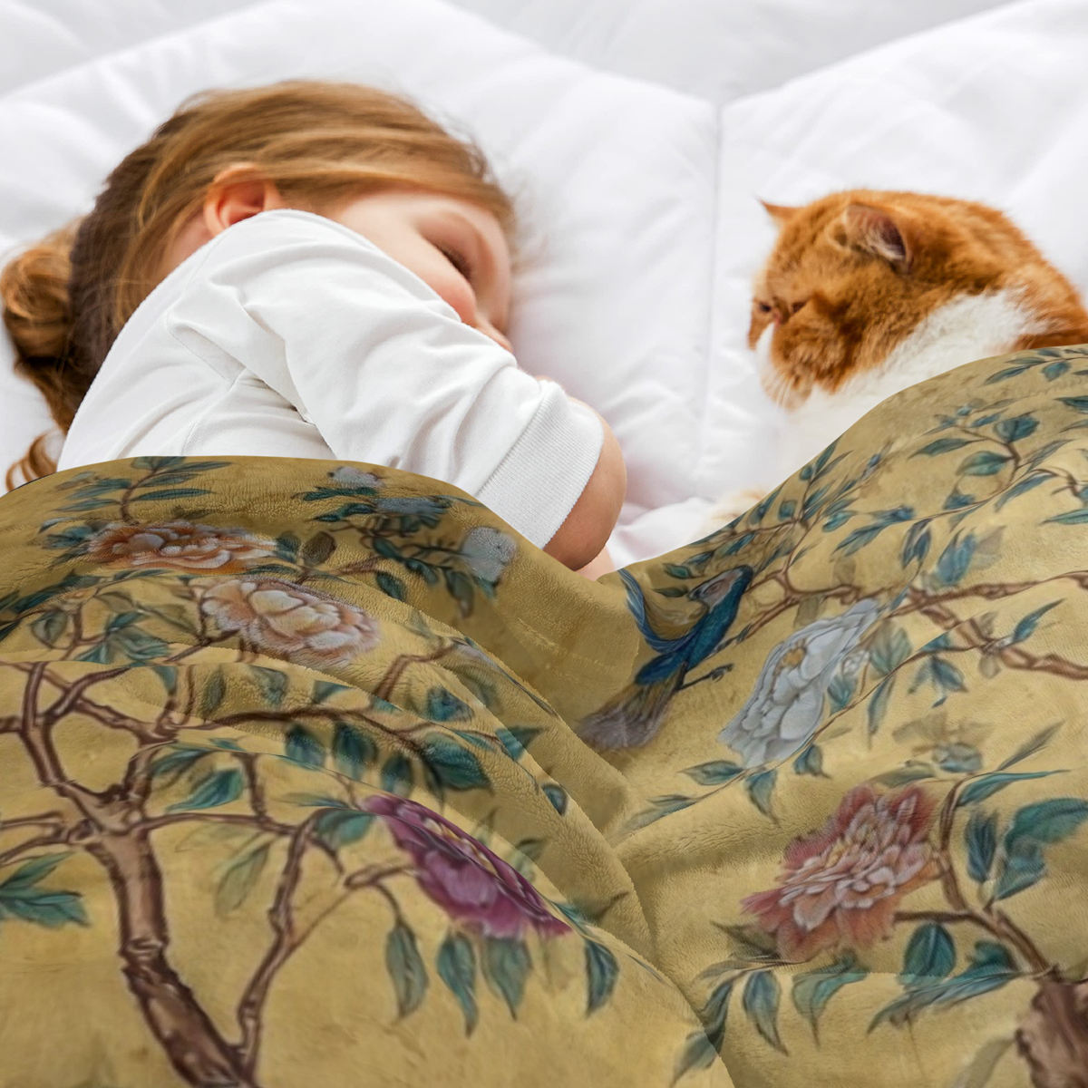Luxury Soft Warm Flannel Blanket - Vintage Chinoiserie Bird & Asian Motifs Bedspread, Multi-Size for all-Season Comforter Cover or Sofa Throw, Machine Washable Bedspread for home Decor, Travel & for b