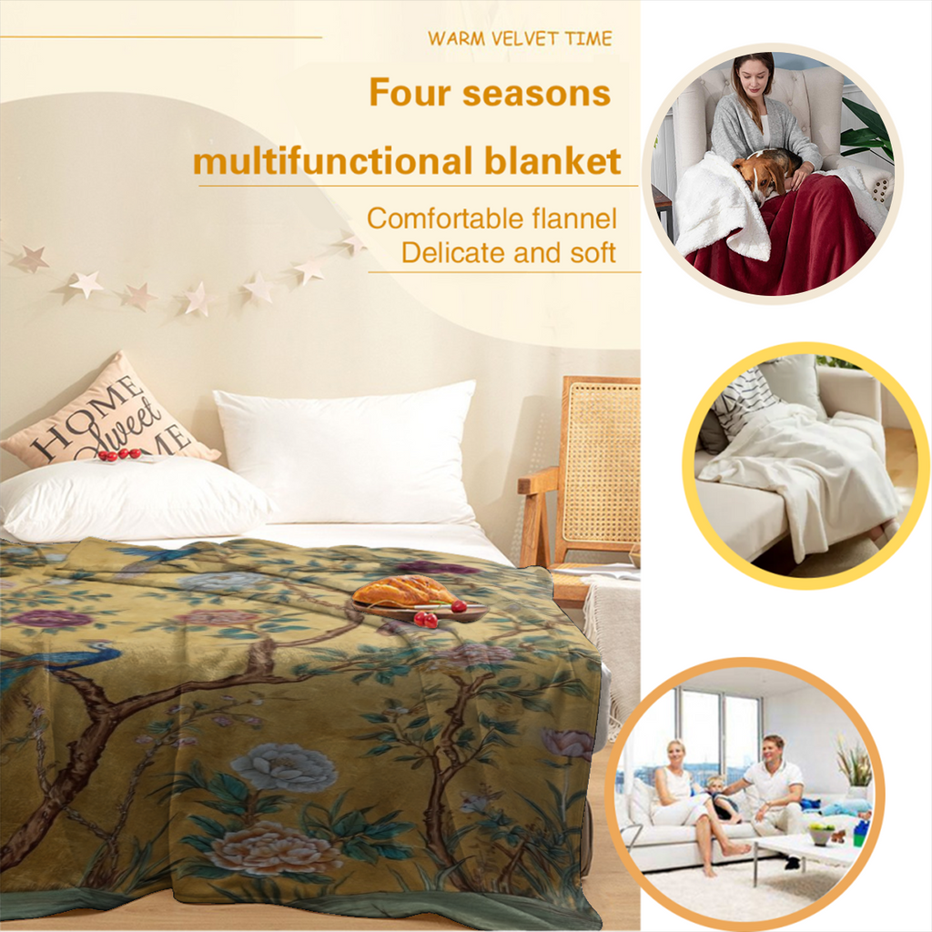 Luxury Soft Warm Flannel Blanket - Vintage Chinoiserie Bird & Asian Motifs Bedspread, Multi-Size for all-Season Comforter Cover or Sofa Throw, Machine Washable Bedspread for home Decor, Travel & for b