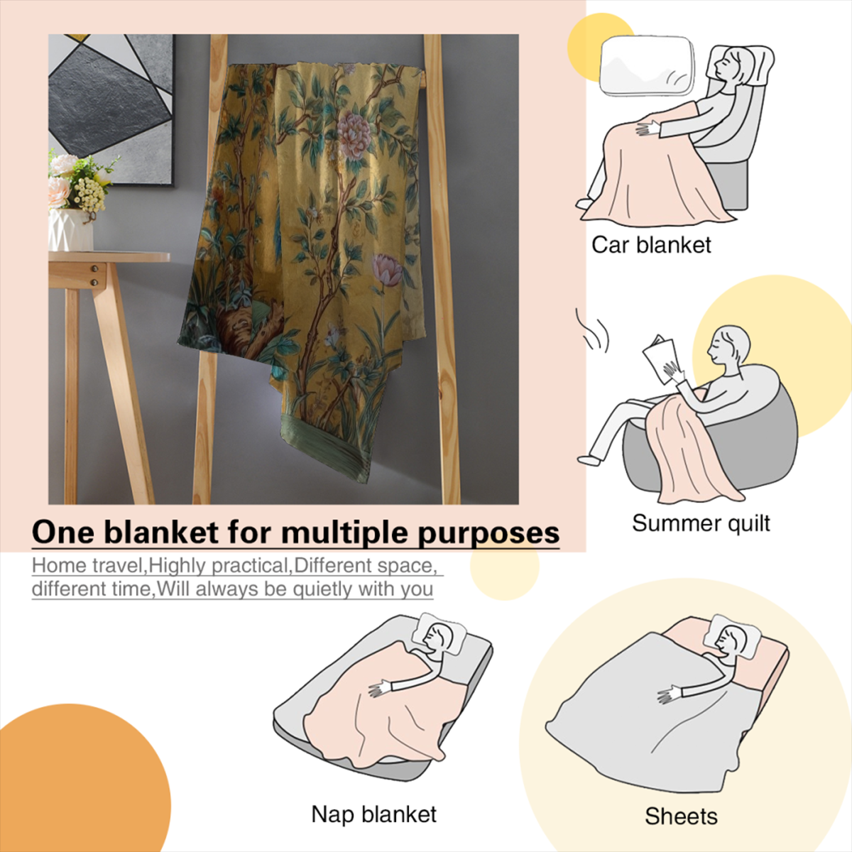 Luxury Soft Warm Flannel Blanket - Vintage Chinoiserie Bird & Asian Motifs Bedspread, Multi-Size for all-Season Comforter Cover or Sofa Throw, Machine Washable Bedspread for home Decor, Travel & for b