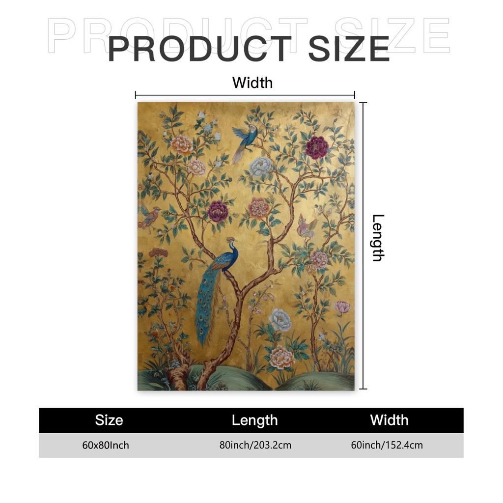 Luxury Soft Warm Flannel Blanket - Vintage Chinoiserie Bird & Asian Motifs Bedspread, Multi-Size for all-Season Comforter Cover or Sofa Throw, Machine Washable Bedspread for home Decor, Travel & for b