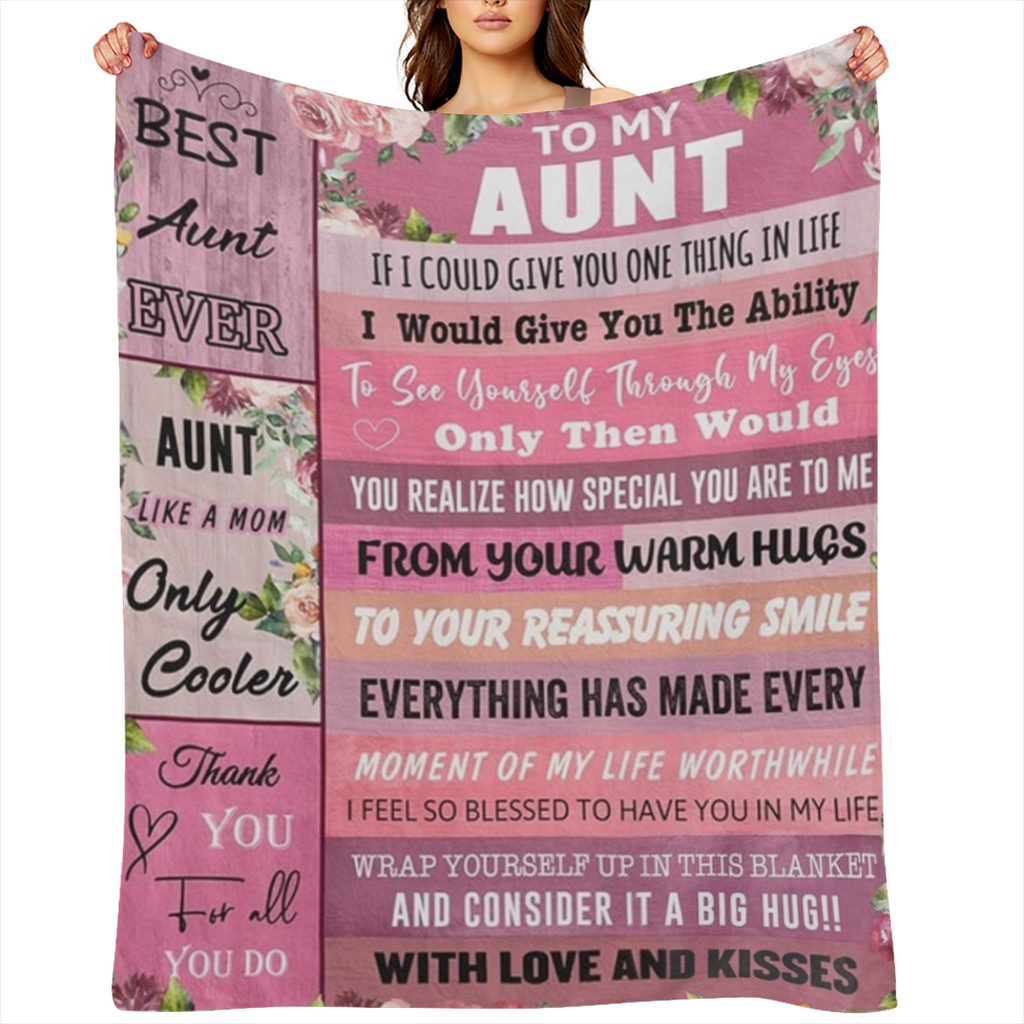 Best Aunt Ever Flannel Blanket - Cozy 280GSM, Gift for Aunt from Niece or Nephew, Floral Design with Heartfelt Message, Multi- Size ( 30x40in40x50in50x60in60x456in) , Soft & Warm for All Seasons, Blan