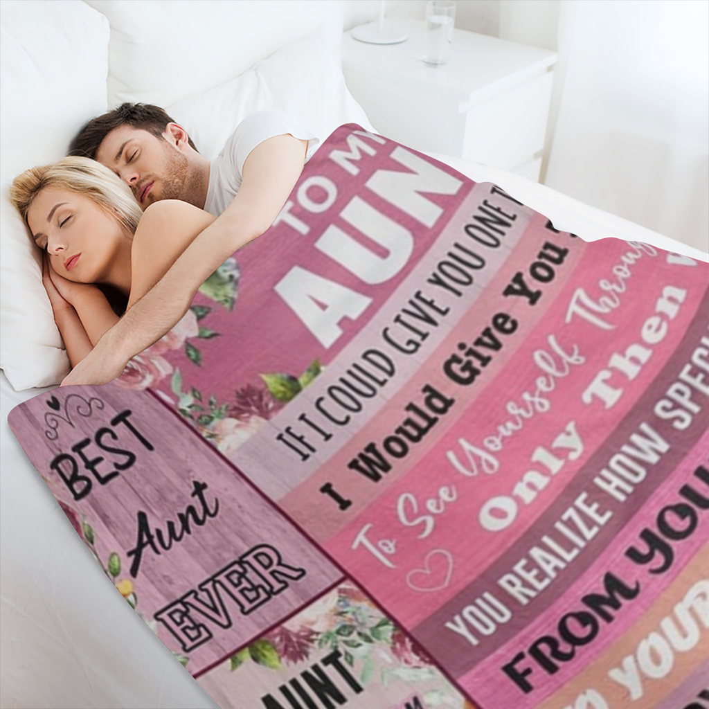 Best Aunt Ever Flannel Blanket - Cozy 280GSM, Gift for Aunt from Niece or Nephew, Floral Design with Heartfelt Message, Multi- Size ( 30x40in40x50in50x60in60x456in) , Soft & Warm for All Seasons, Blan