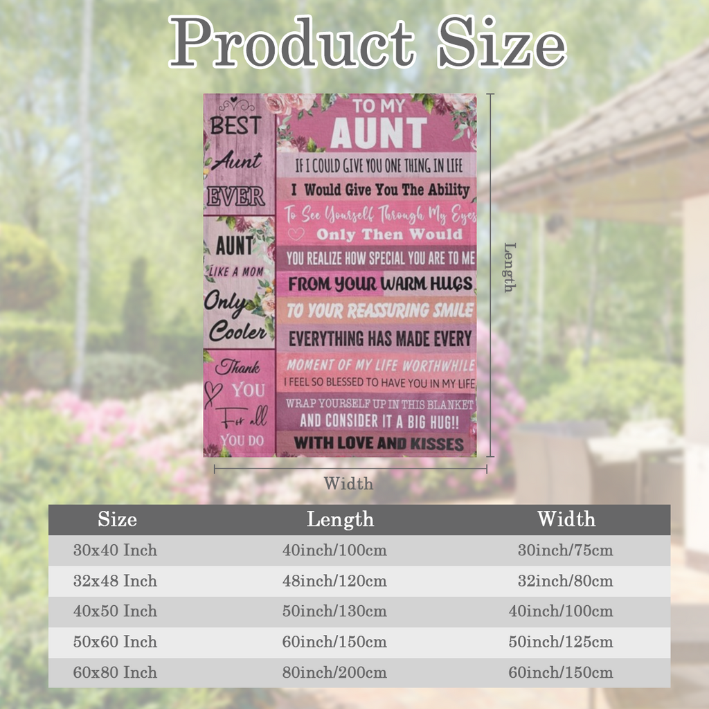 Best Aunt Ever Flannel Blanket - Cozy 280GSM, Gift for Aunt from Niece or Nephew, Floral Design with Heartfelt Message, Multi- Size ( 30x40in40x50in50x60in60x456in) , Soft & Warm for All Seasons, Blan