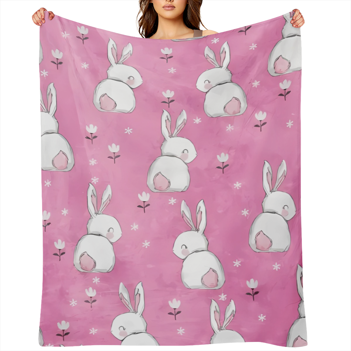 1pc Easter Bunny and Pattern Blanket Soft Warm Comfortable Lightweight Decorative Blanket for Sofa Bed Couch Travel Father' s Day Mother' s Day Valentine' s Day Blanket Soft Flannel Blanket for Room