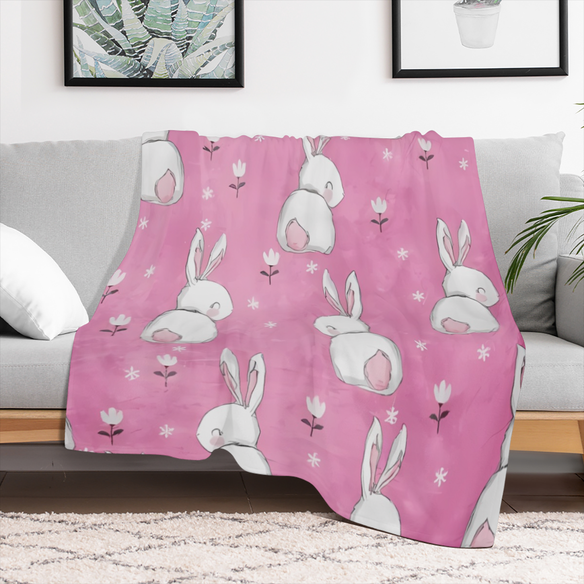 1pc Easter Bunny and Pattern Blanket Soft Warm Comfortable Lightweight Decorative Blanket for Sofa Bed Couch Travel Father' s Day Mother' s Day Valentine' s Day Blanket Soft Flannel Blanket for Room
