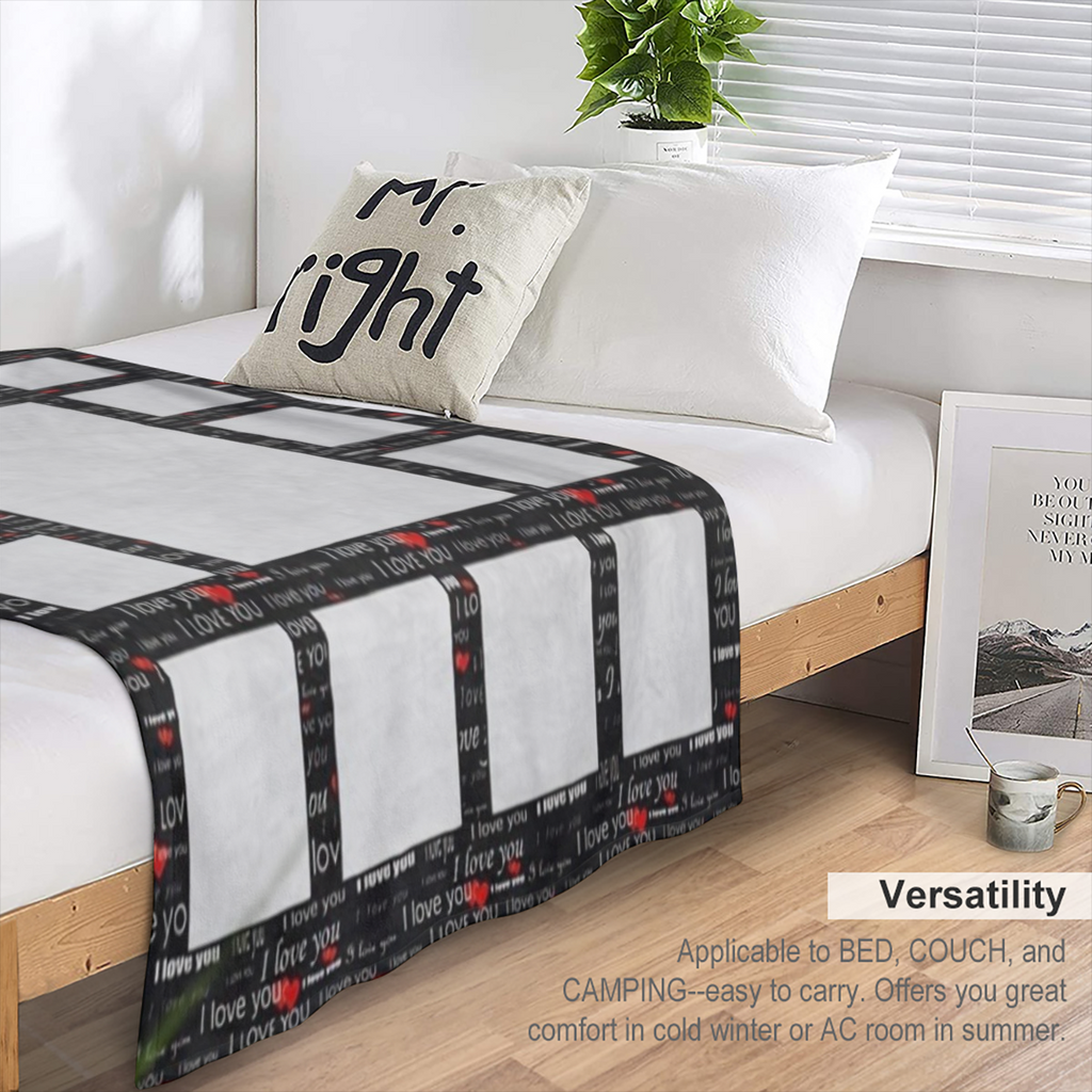 Customizable "I Love You" Sublimation Print Blanket - Cozy Polyester 13-Panel Design for All Seasons, Ideal for Camping & Napping, Available in Black, Red, White, and Turquoise, Blanket