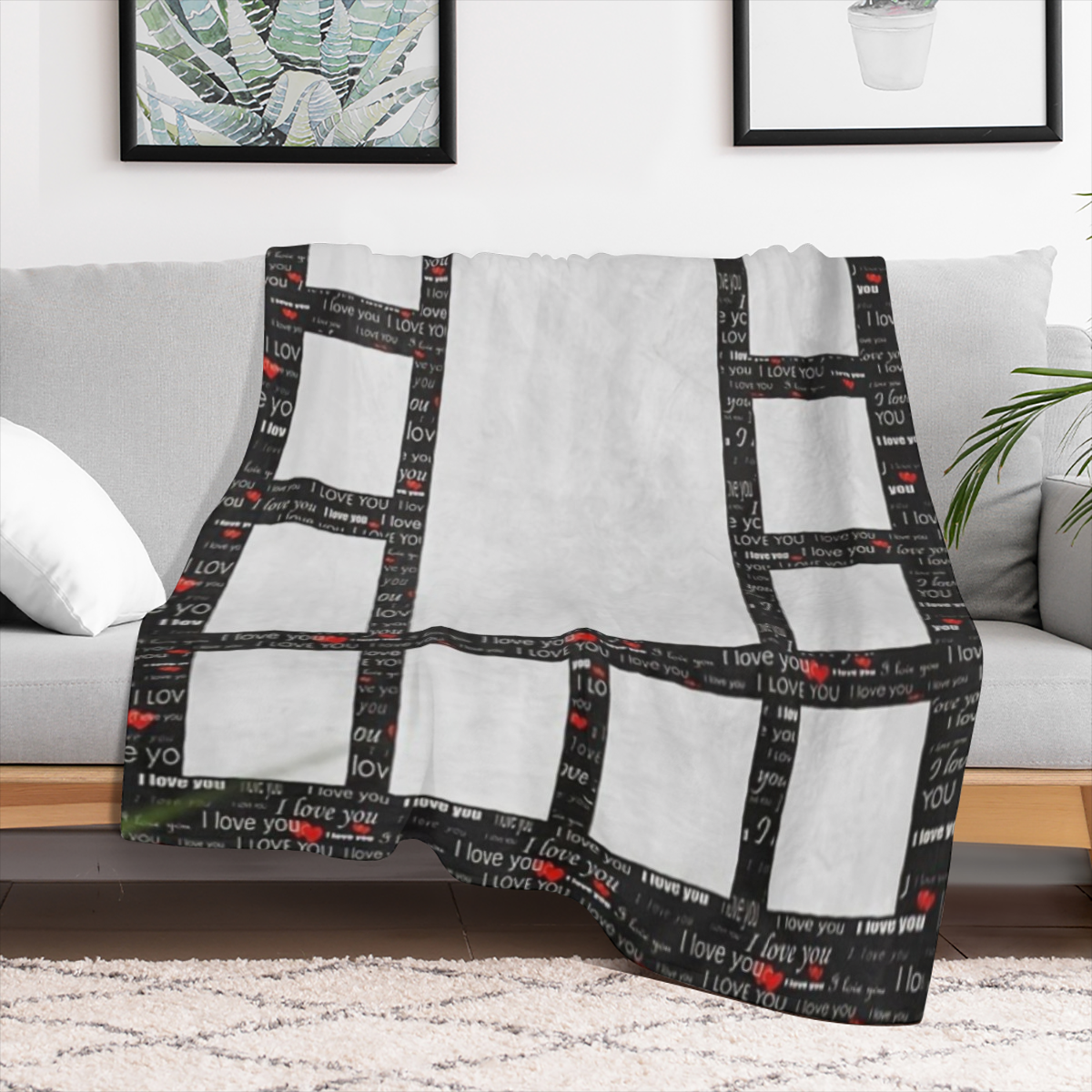 Customizable "I Love You" Sublimation Print Blanket - Cozy Polyester 13-Panel Design for All Seasons, Ideal for Camping & Napping, Available in Black, Red, White, and Turquoise, Blanket