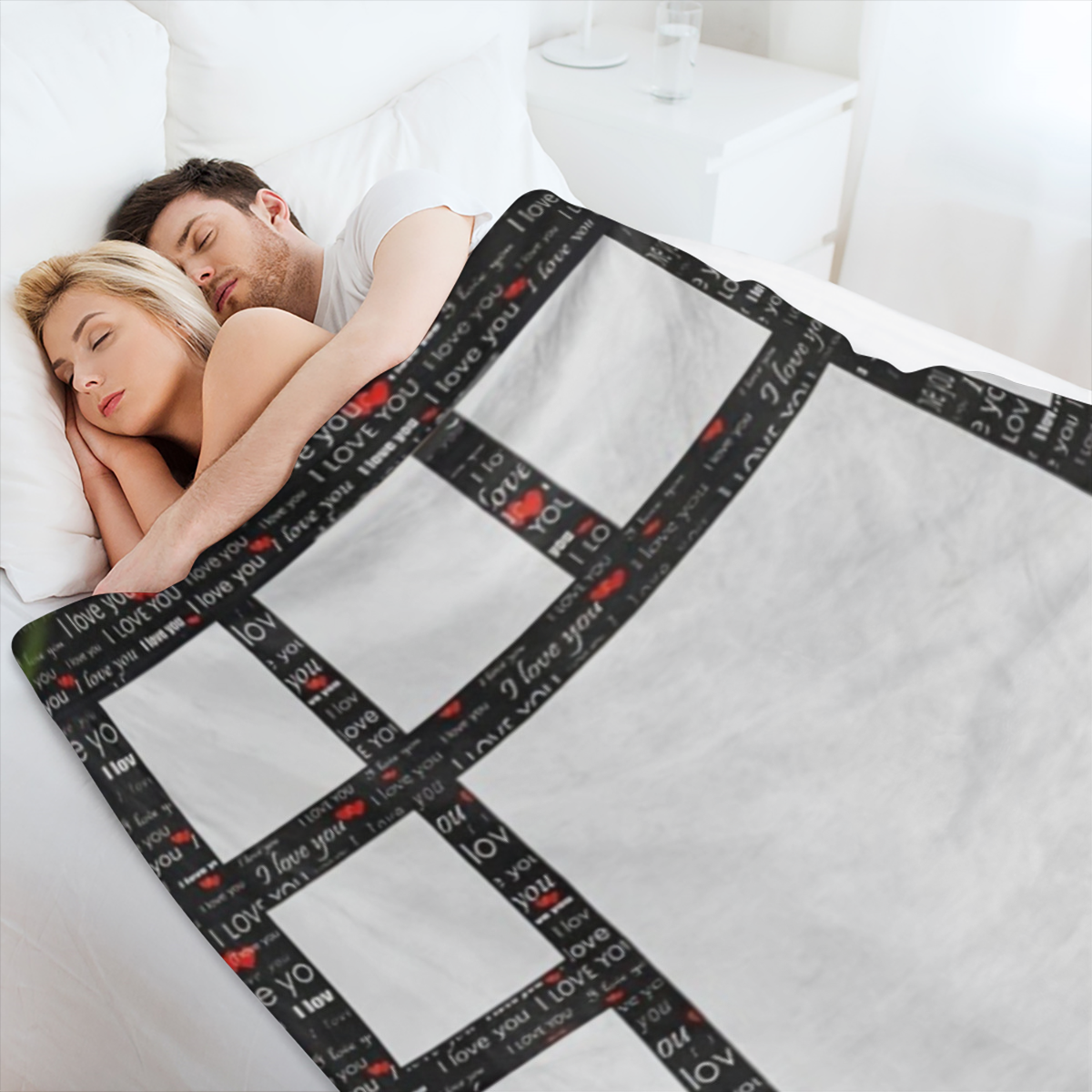 Customizable "I Love You" Sublimation Print Blanket - Cozy Polyester 13-Panel Design for All Seasons, Ideal for Camping & Napping, Available in Black, Red, White, and Turquoise, Blanket
