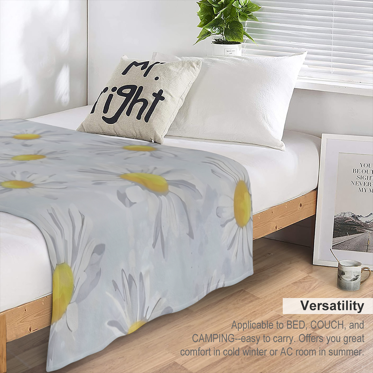 Camomile Flowers in Pastel Colors Throw Blanket Crystal Velvet Bed Blanket Soft Blanket for Office Couch Bed Sofa Travel All Season Blanket for Women