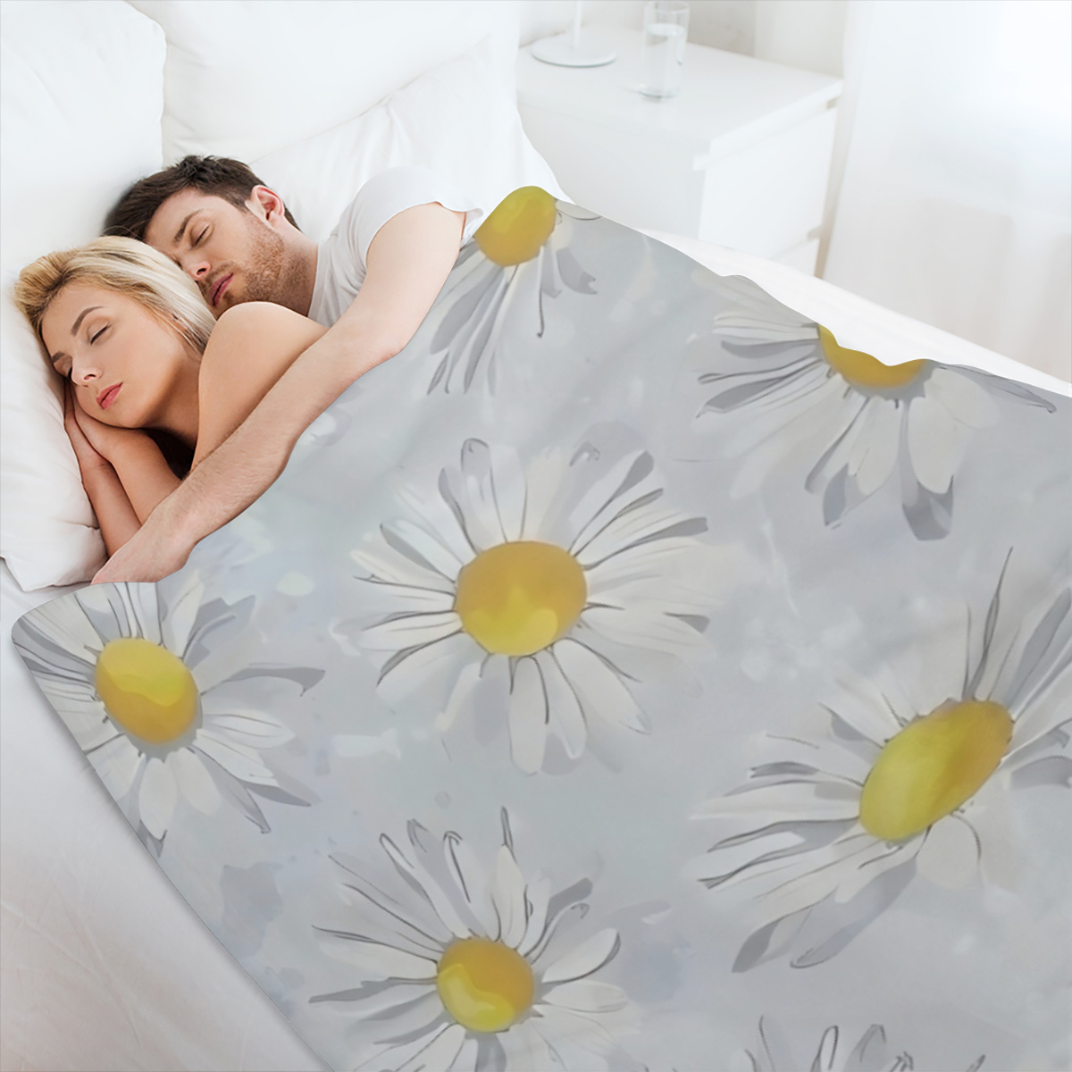 Camomile Flowers in Pastel Colors Throw Blanket Crystal Velvet Bed Blanket Soft Blanket for Office Couch Bed Sofa Travel All Season Blanket for Women