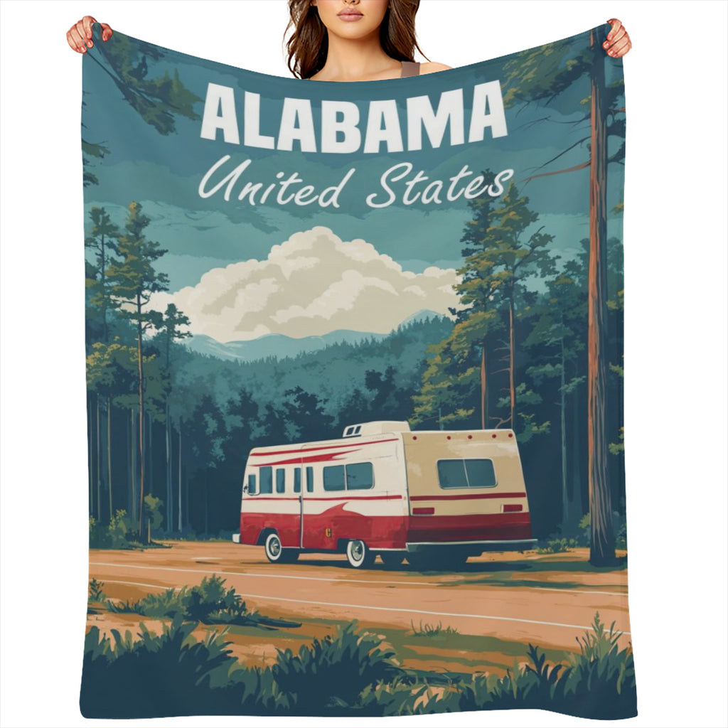 Alabama Travel Poster B6861864 Flannel Throw Blanket - Hypoallergenic, Machine Washable, Gift for Family & Friends