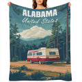 Alabama Travel Poster B6861864 Flannel Throw Blanket - Hypoallergenic, Machine Washable, Gift for Family & Friends