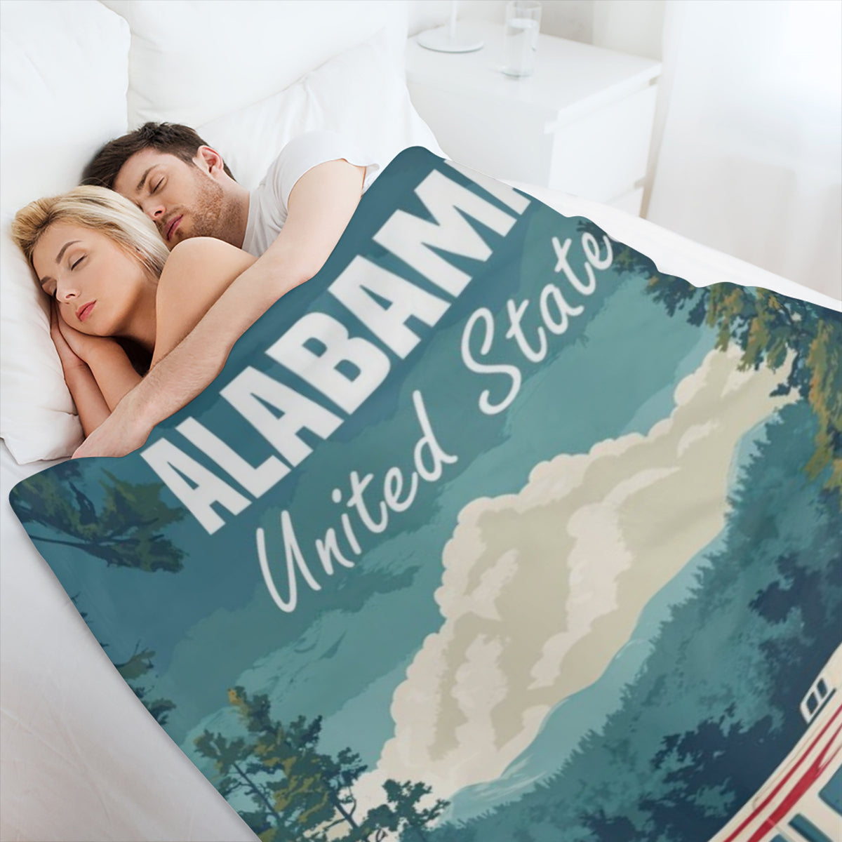 Alabama Travel Poster B6861864 Flannel Throw Blanket - Hypoallergenic, Machine Washable, Gift for Family & Friends