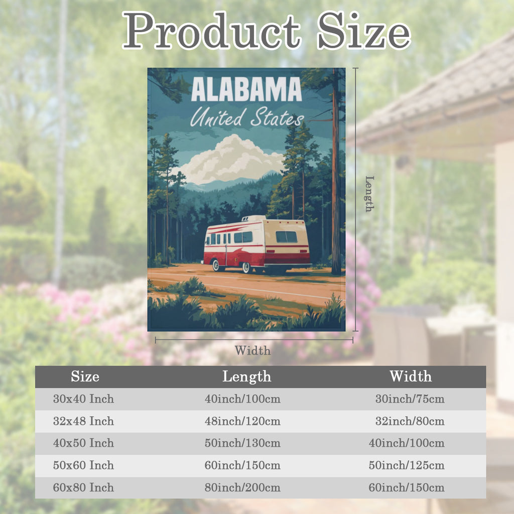 Alabama Travel Poster B6861864 Flannel Throw Blanket - Hypoallergenic, Machine Washable, Gift for Family & Friends