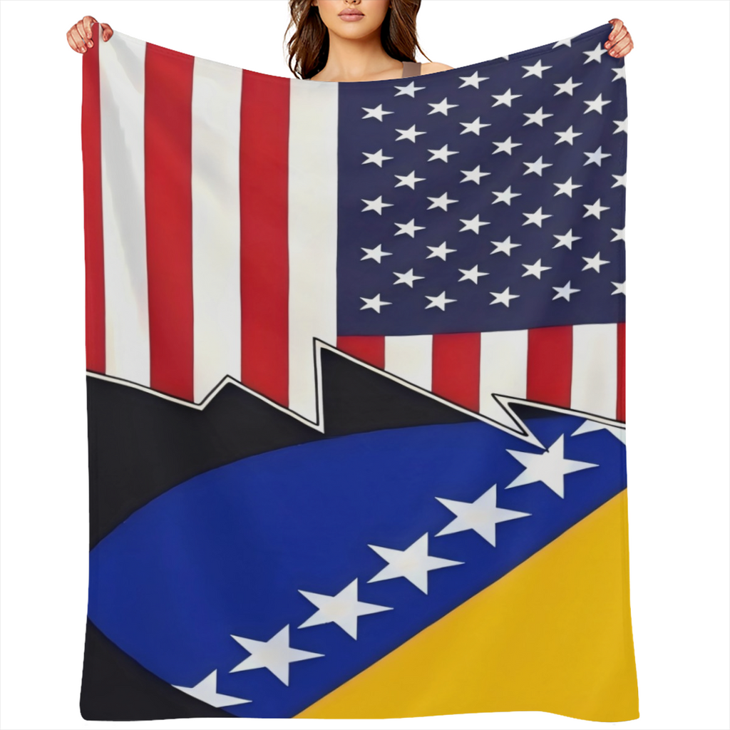 Coat of arms of Bosnia and Herzegovina and America Throw Blanket for Couch Bed Sofa Throw Blanket for Men Women Blankets