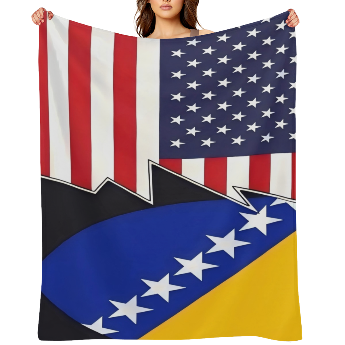 Coat of arms of Bosnia and Herzegovina and America Throw Blanket for Couch Bed Sofa Throw Blanket for Men Women Blankets