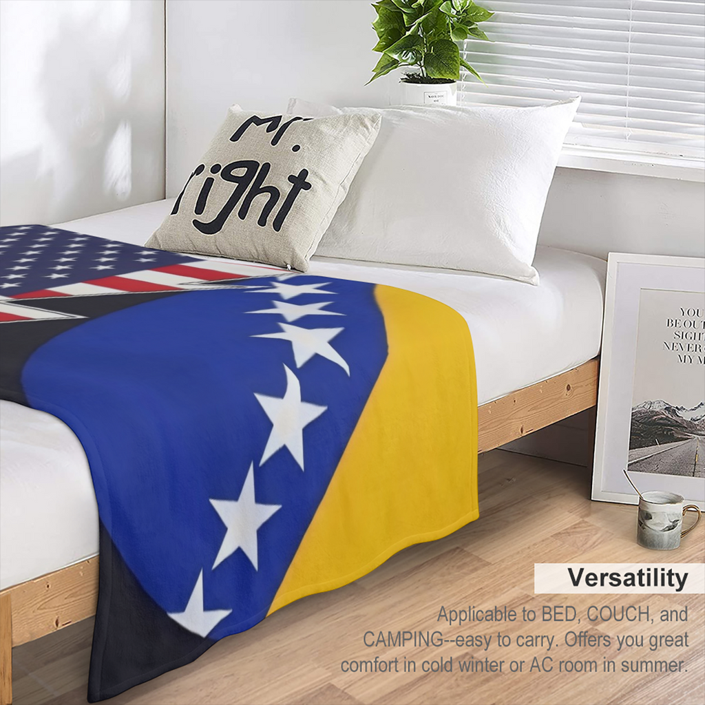 Coat of arms of Bosnia and Herzegovina and America Throw Blanket for Couch Bed Sofa Throw Blanket for Men Women Blankets