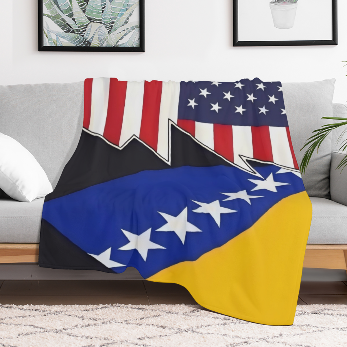 Coat of arms of Bosnia and Herzegovina and America Throw Blanket for Couch Bed Sofa Throw Blanket for Men Women Blankets