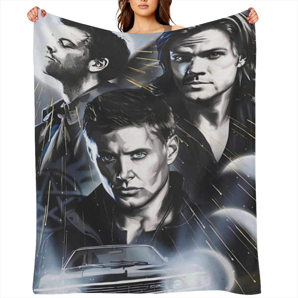 Comfortable Cartoon Supernatural Flannel Blanket - Perfect for all seasons, perfect for travel and home, warm and soft sofa cover - ideal gift for birthday, Christmas, Halloween