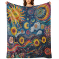 1 Vintage Sun and Moon print flannel blanket, soft and comfortable all season knitted polyester blanket, suitable for sofa, bed, office, camping, travel - digital printing, 250- 300gm2, gift blanket