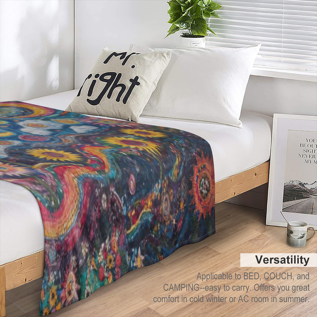 1 Vintage Sun and Moon print flannel blanket, soft and comfortable all season knitted polyester blanket, suitable for sofa, bed, office, camping, travel - digital printing, 250- 300gm2, gift blanket