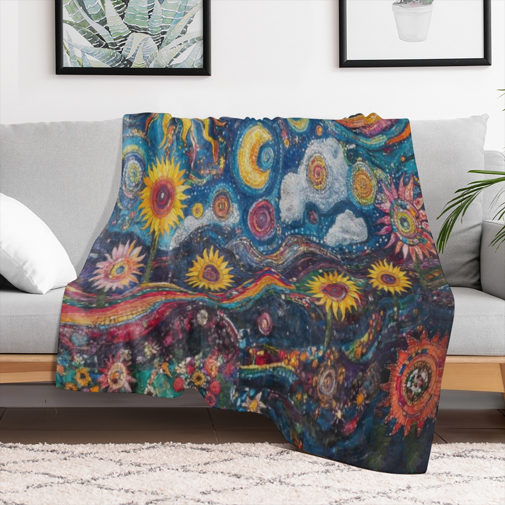 1 Vintage Sun and Moon print flannel blanket, soft and comfortable all season knitted polyester blanket, suitable for sofa, bed, office, camping, travel - digital printing, 250- 300gm2, gift blanket
