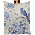 Chinoiserie Blue Floral Pattern Throw Blanket - Soft Plush Flannel Throw Blankets for BedCouchSofaOfficeCamping Blanket