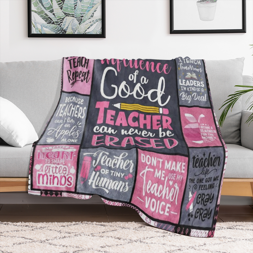 60"x50" Soft Flannel Teacher Appreciation Blanket Fun & Inspirational Gift for Women, Students, and New Teachers, Red with Playful Teacher-Themed Designs, Teacher Gift