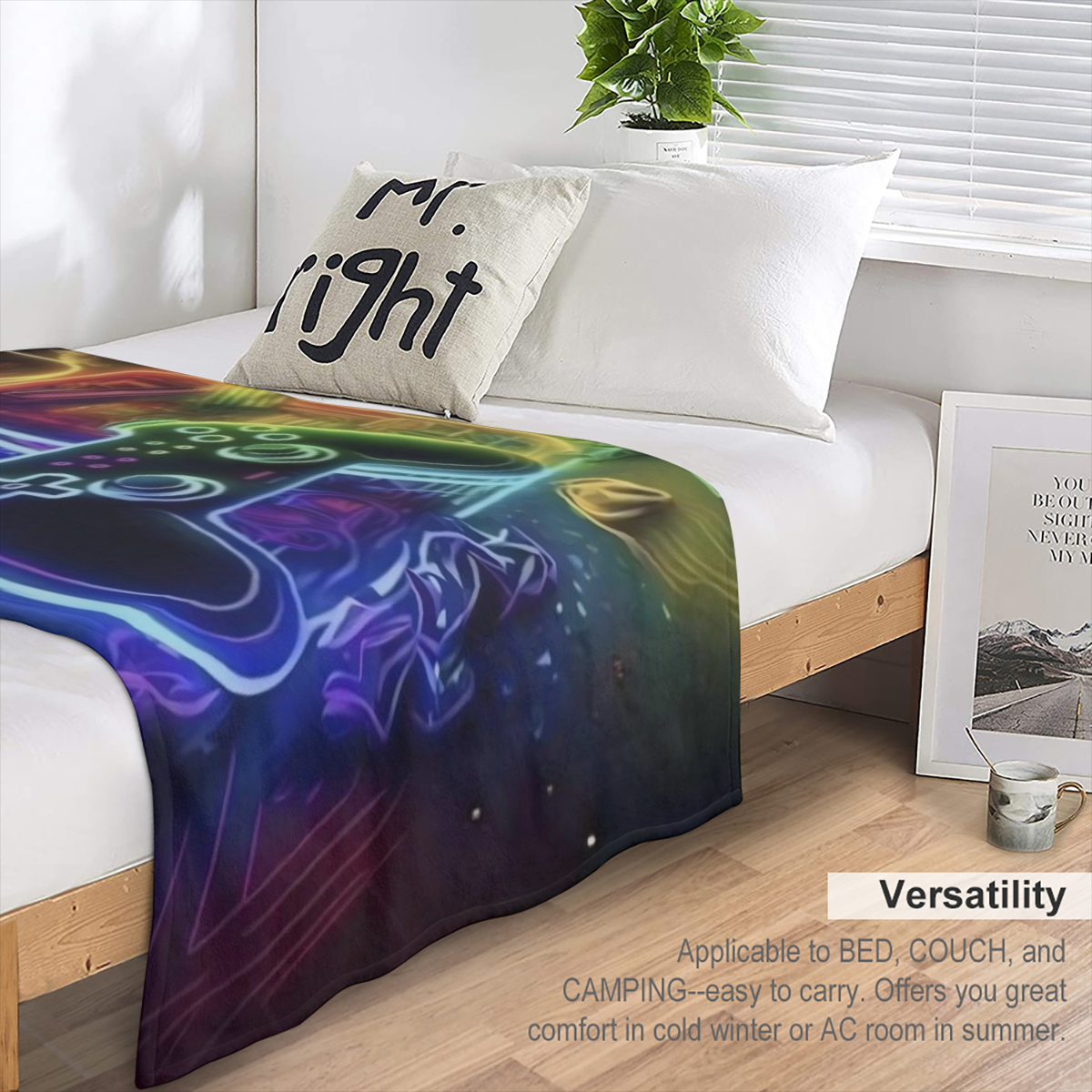 Rainbow Tiger Digital Print Flannel Throw Blanket - Versatile for Home, Office, Car, and Camping Soft & Cozy All-Season Blanket