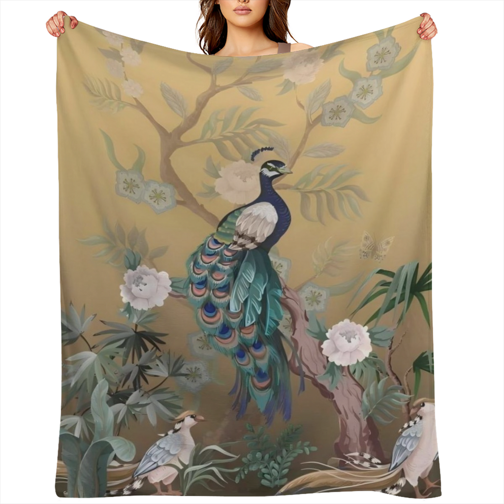 Beautiful Peacock Flannel Throw Blanket Soft And Cozy, Warm And Fuzzy, Lightweight for Easy Travel, Elegant Decor for Couch or Bed, Perfect for Living Room or Outdoor Use for Women Adults