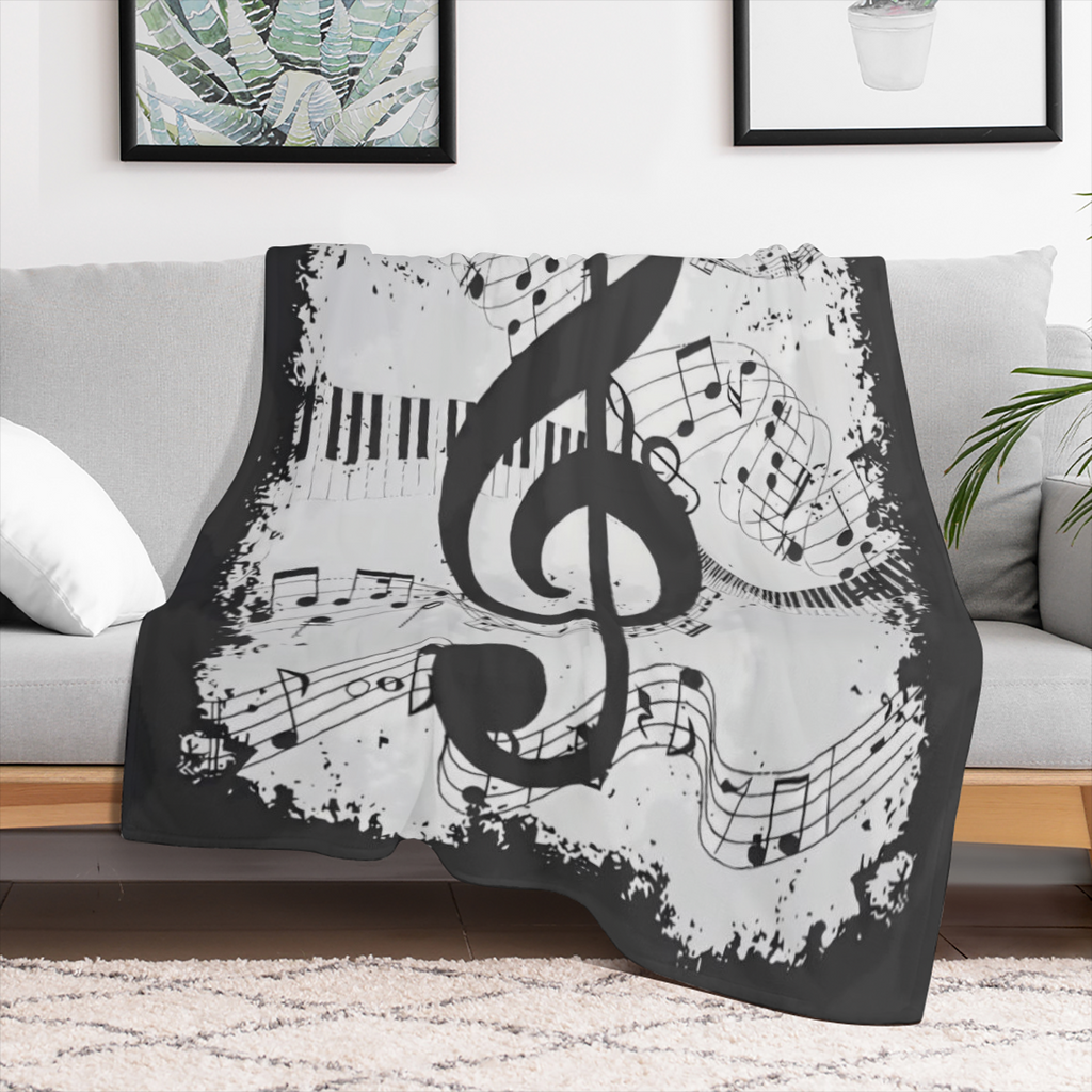 Muzikaal Notenpatroon Digitaal Bedrukt Fleece Deken - Oversized Pluche Deken Geschikt voor Bedden en Banken Modern Ontwerp voor Alle Seizoenen Machinewasbaar Ideaal voor Reizen Kamperen en Slaapjes ee