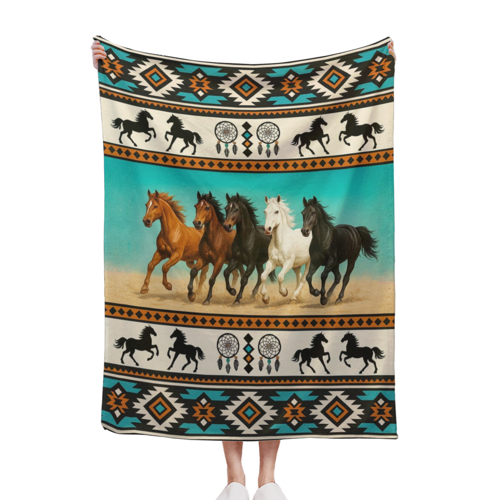 Running Horses Flannel BlanketAll Season, Machine Washable, AntiPilling, Soft Flannel Fabric, for Sofa, Bed, Travel, Office, Couch, Chair, Camping Ideal Gift for Family and Friends