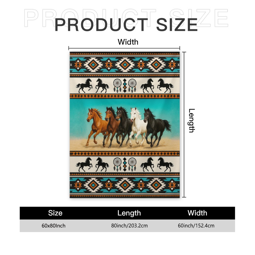 Running Horses Flannel BlanketAll Season, Machine Washable, AntiPilling, Soft Flannel Fabric, for Sofa, Bed, Travel, Office, Couch, Chair, Camping Ideal Gift for Family and Friends