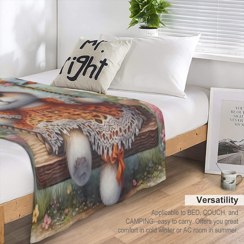 1pc Charming Bunny in Dress Swing Print Flannel Blanket - Soft, Warm & Cozy 100 Polyester, Hypoallergenic, Machine Washable Ideal for Sofa, Bed, Car, Camping & Office Decor All-Season Multipurpose Gif