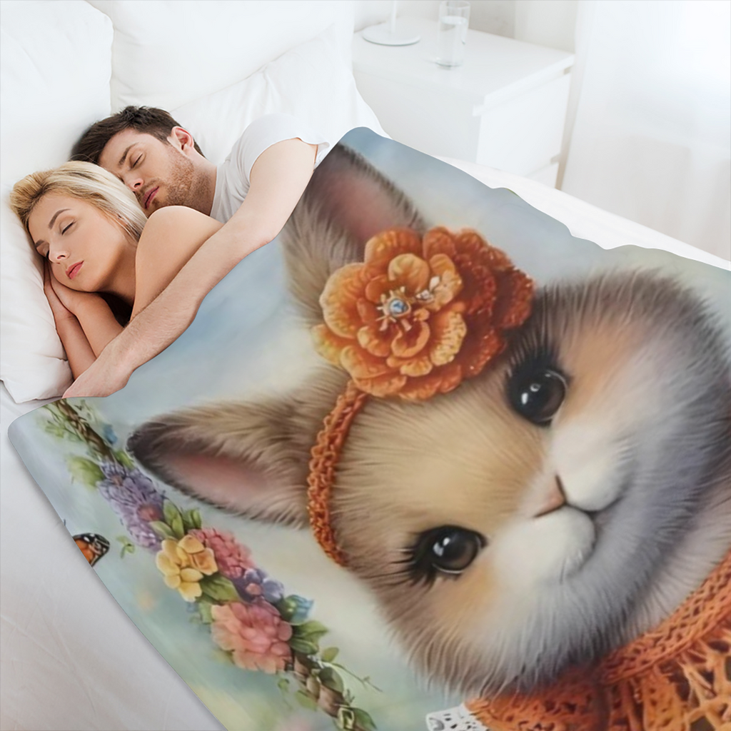 1pc Charming Bunny in Dress Swing Print Flannel Blanket - Soft, Warm & Cozy 100 Polyester, Hypoallergenic, Machine Washable Ideal for Sofa, Bed, Car, Camping & Office Decor All-Season Multipurpose Gif