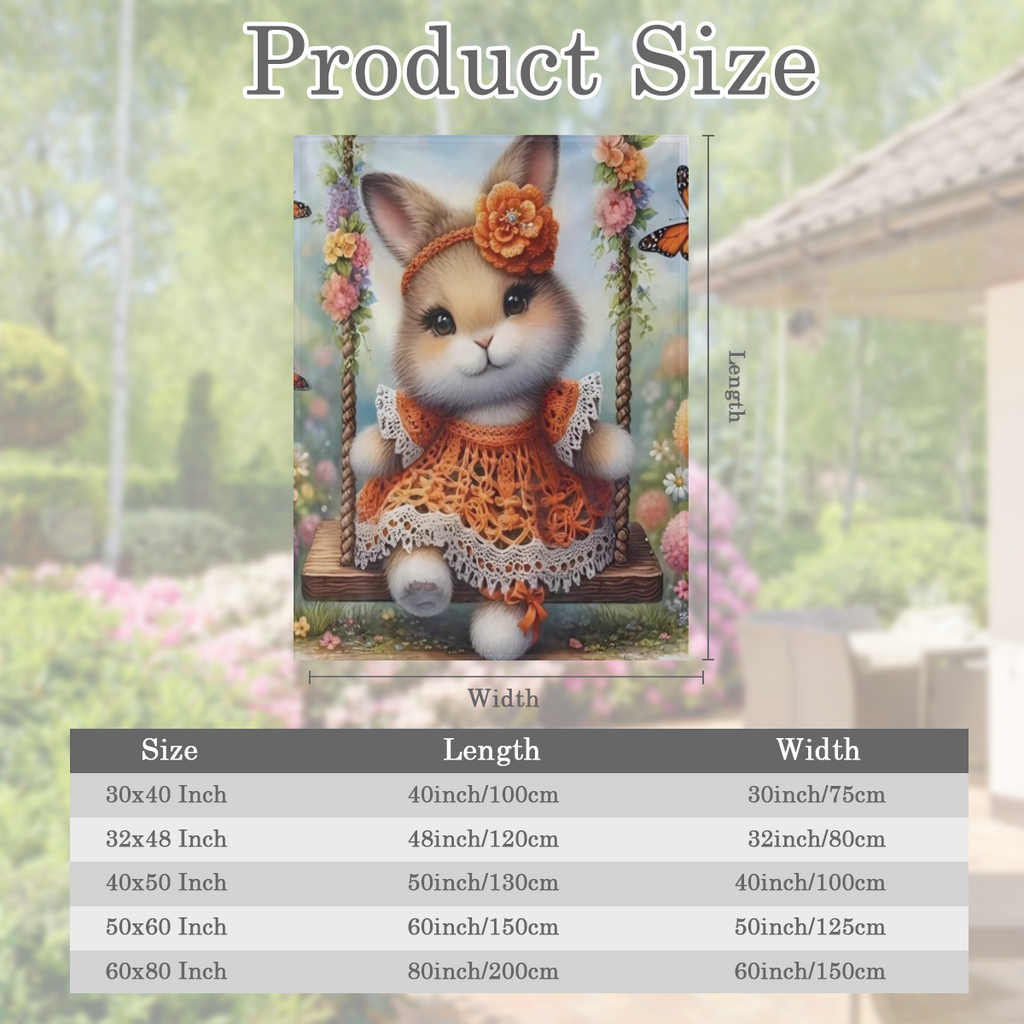 1pc Charming Bunny in Dress Swing Print Flannel Blanket - Soft, Warm & Cozy 100 Polyester, Hypoallergenic, Machine Washable Ideal for Sofa, Bed, Car, Camping & Office Decor All-Season Multipurpose Gif