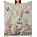 1 Vintage Easter Bunny and floral print Flannel blanket - soft and comfortable all season blanket for sofas, beds, offices, camping, travel - 100 polyester knit fabric, sm - ideal gift for any occasio