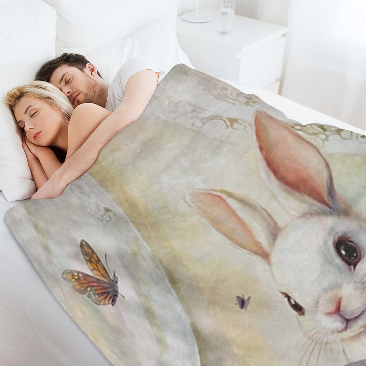 1 Vintage Easter Bunny and floral print Flannel blanket - soft and comfortable all season blanket for sofas, beds, offices, camping, travel - 100 polyester knit fabric, sm - ideal gift for any occasio