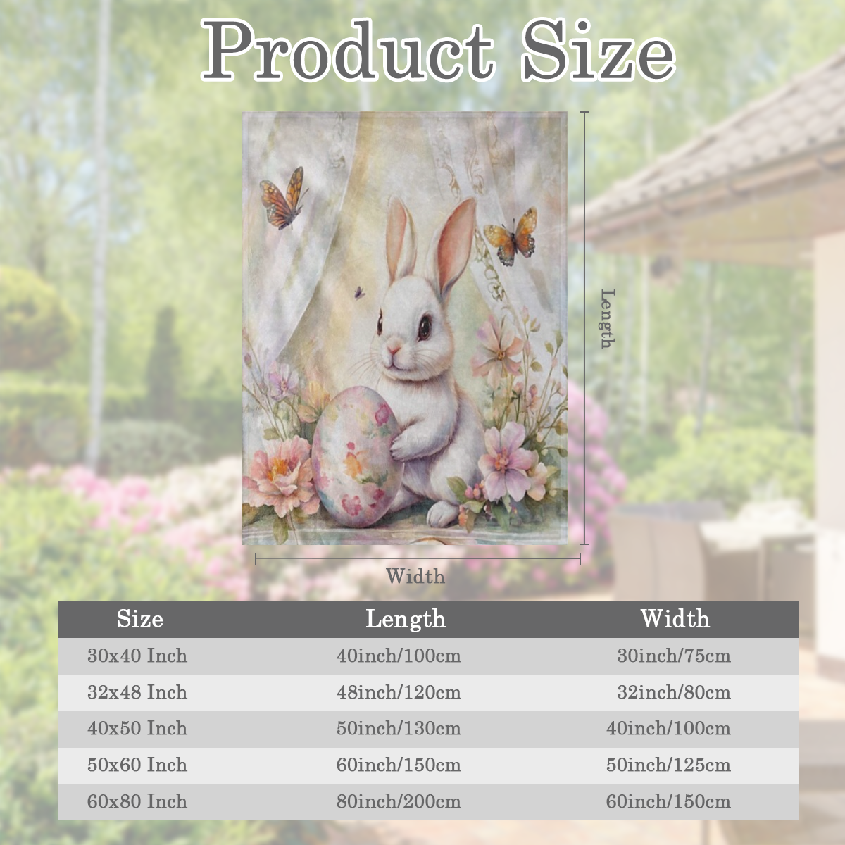 1 Vintage Easter Bunny and floral print Flannel blanket - soft and comfortable all season blanket for sofas, beds, offices, camping, travel - 100 polyester knit fabric, sm - ideal gift for any occasio