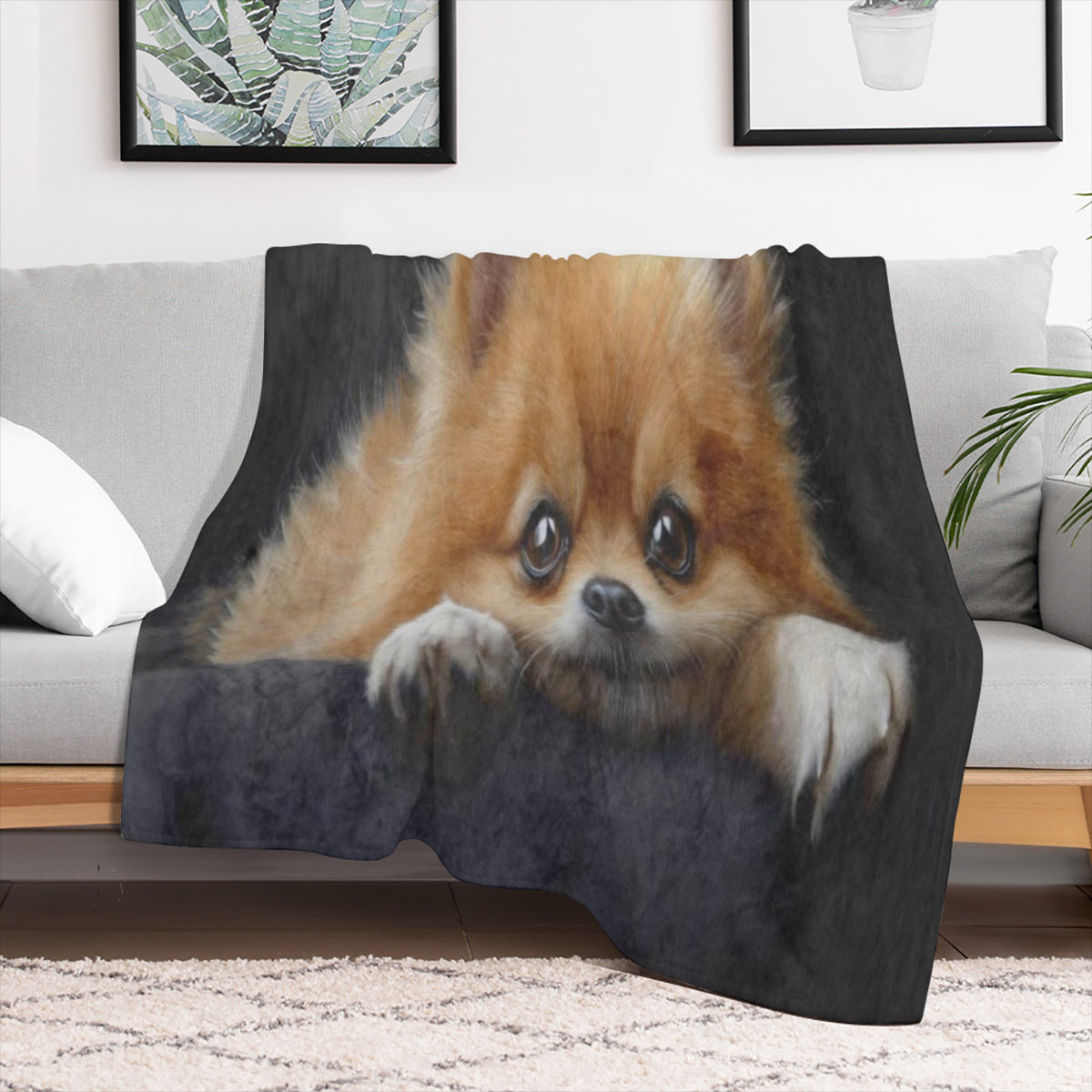 Pommeren Hond Print Flanel Fleece Dekent - All Season Lichtgewicht Pluche Gezellige Dekent voor Auto, Sofa, Bed, Kamperen, Vliegtuig - Ideaal Kerst- en Verjaardagscadeau